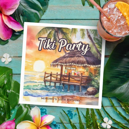 Tropical Beach Tiki Geburtstagsparty Cocktail Serviette
