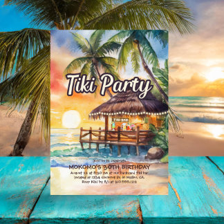 Tropical Beach Tiki Party Geburtstag Einladung