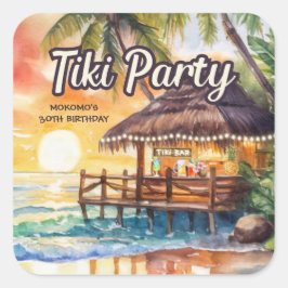 Tropical Beach Tiki Party Geburtstag Quadratischer Aufkleber