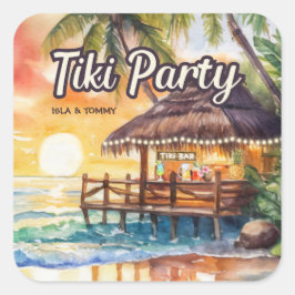 Tropical Beach Tiki Party Polterabend Quadratischer Aufkleber