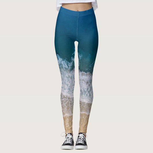 Tropical Beach Trendy Digital Hand Paint Effect Leggings (Vorderseite)