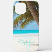 Tropical Beach Turquoise Monogram Palm Tree Case-Mate iPhone Hülle (Rückseite)