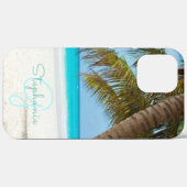 Tropical Beach Turquoise Monogram Palm Tree Case-Mate iPhone Hülle (Rückseite (Horizontal))