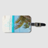 Tropical Beach Turquoise Monogram Palm Tree Gepäckanhänger (Vorderseite (Horizontal))
