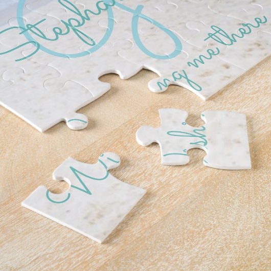 Tropical Beach Turquoise Monogram Palm Tree Puzzle (Seite)