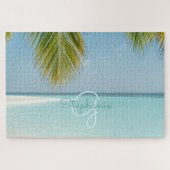 Tropical Beach Turquoise Monogram Palm Tree Puzzle (Horizontal)