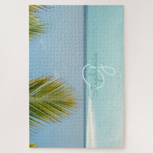 Tropical Beach Turquoise Monogram Palm Tree Puzzle (Vertikal)