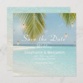 Tropical Beach Turquoise Palm Tree Square Wohnung Save The Date (Vorne/Hinten)