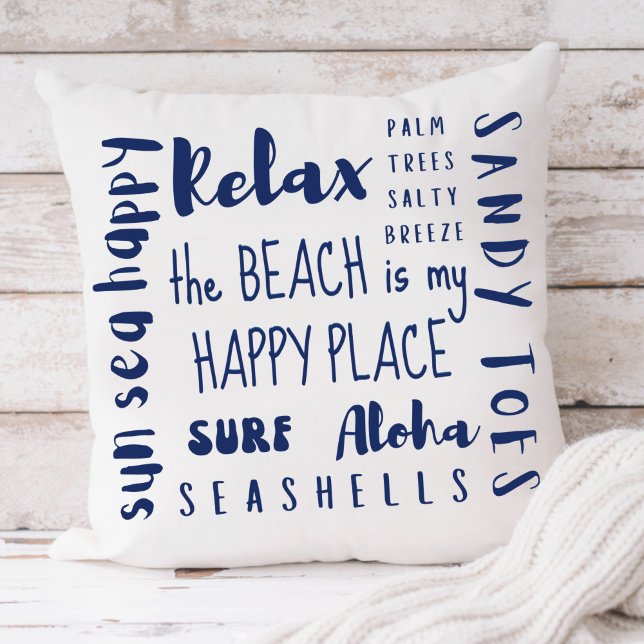 Tropical Beach Typografy Coastal Kissen (Von Creator hochgeladen)