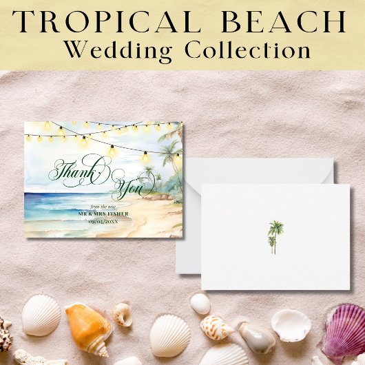 Tropical Beach Typografy Danke, Card Wedding Mitteilungskarte