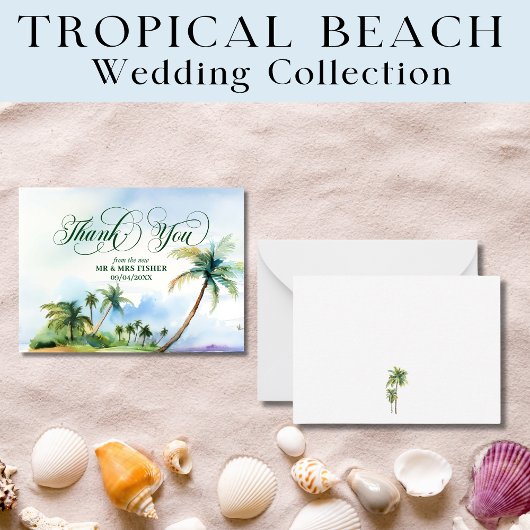 Tropical Beach Typografy Danke, Card Wedding Mitteilungskarte