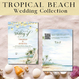 Tropical Beach Typografy Hochzeit in Urlaubsort Einladung