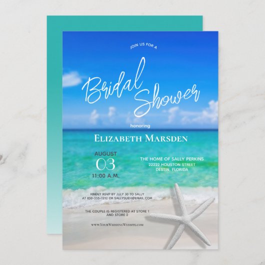 Tropical Beach und Starfish Brautparty Einladung (Vorne/Hinten)