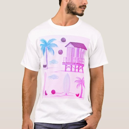 Tropical Beach Vibes: Surfbretter, Palmen und Coco T-Shirt (Vorderseite)
