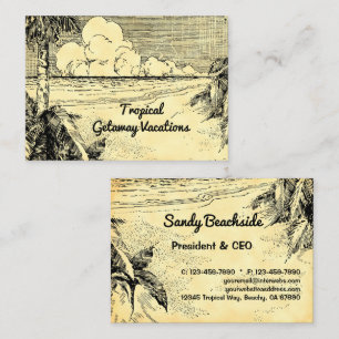 Tropical Beach Vintag Art Custom Business Card Telefonnummerkarte