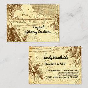 Tropical Beach Vintag Art Custom Business Card Telefonnummerkarte