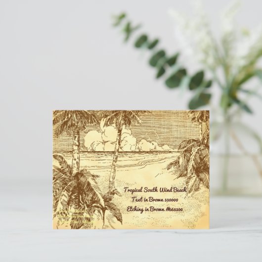 Tropical Beach Vintag Etching Test Postkarte (Stehend Vorderseite)