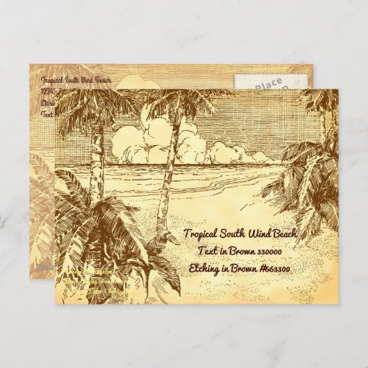 Tropical Beach Vintag Etching Test Postkarte (Vorne/Hinten)