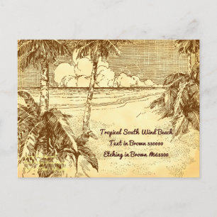 Tropical Beach Vintag Etching Test Postkarte
