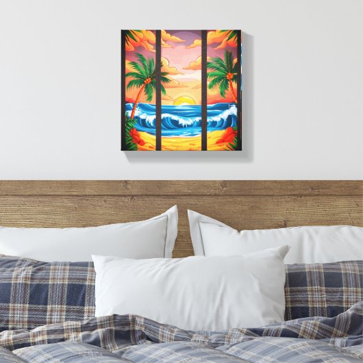 Tropical Beach Wall Art Premium Wrapped Canvas Leinwanddruck (Insitu (Schlafzimmer))