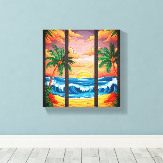 Tropical Beach Wall Art Premium Wrapped Canvas Leinwanddruck (Insitu (Holzboden))