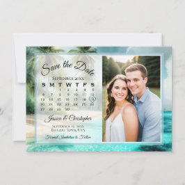 Tropical Beach Watercolor Calendar & Photo Wedding Save The Date