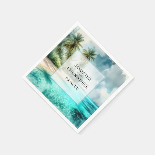 Tropical Beach Watercolor Elegant Coastal Wedding Serviette (Ecke)