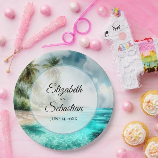 Tropical Beach Watercolor Elegant Wedding Pappteller (Party)