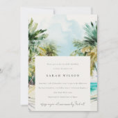 Tropical Beach Watercolor Palm Tree Baby Dusche Einladung (Vorderseite)