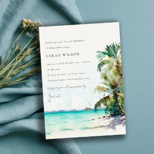 Tropical Beach Watercolor Palm Tree Geburtstag Einladung