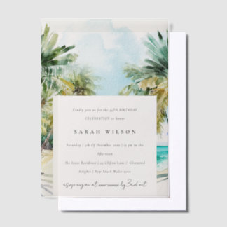 Tropical Beach Watercolor Palm Tree Geburtstag Pergament Einladungen