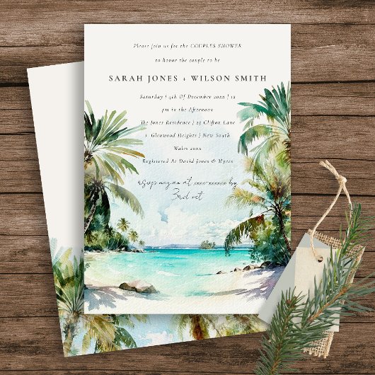Tropical Beach Watercolor Palm Tree Paare Dusche Einladung