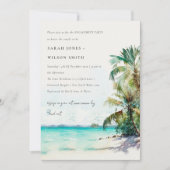 Tropical Beach Watercolor Palmen Verlobung Einladung (Vorderseite)