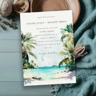 Tropical Beach Watercolor Palmen Vow Renewal Einladung