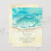 Tropical Beach Watercolor Save the Date Ankündigungspostkarte (Vorne/Hinten)