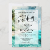 Tropical Beach Watercolor Stylish Script Wedding Einladung (Vorderseite)