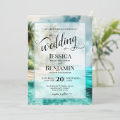 Tropical Beach Watercolor Stylish Script Wedding Einladung (Stehend Vorderseite)