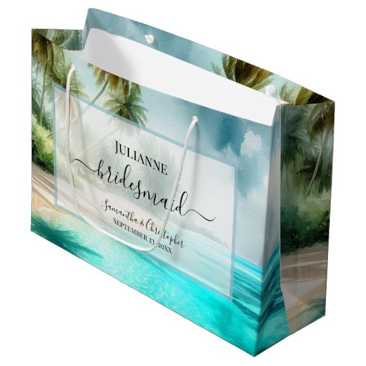 Tropical Beach Watercolor Wedding Bridesmaid Große Geschenktüte (Vorderseite Schrägansicht)