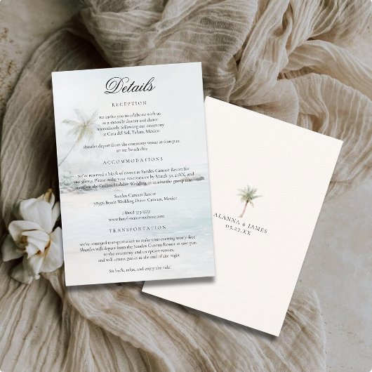 Tropical Beach Watercolor Wedding Details Card Begleitkarte