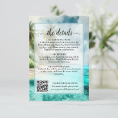 Tropical Beach Watercolor Wedding Details QR Code Begleitkarte (Stehend Vorderseite)