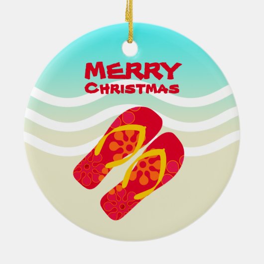 Tropical Beach Waves Frohe Weihnachten Keramikornament (Hinten)