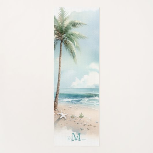 Tropical Beach Waves Palm Tree Zen Name Monogram Yogamatte (Vorderseite)