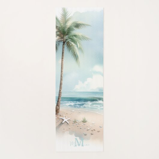 Tropical Beach Waves Palm Tree Zen Name Monogram Yogamatte (Rückseite)