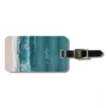 Tropical Beach Waves Sand Name Moderne Gepäckmarke