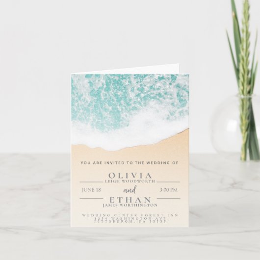 Tropical Beach Waves Wedding Einladungskarte (Vorderseite)