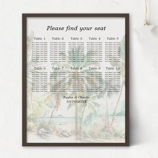 Tropical Beach Wedding 10 Tische Seating Chart Poster