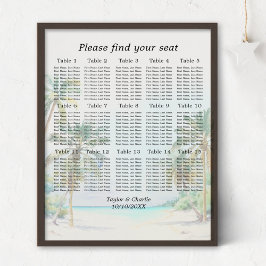 Tropical Beach Wedding 15 Tische Seating Chart Poster