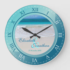 Tropical Beach Wedding Anniversary Turquoise Blue Große Wanduhr