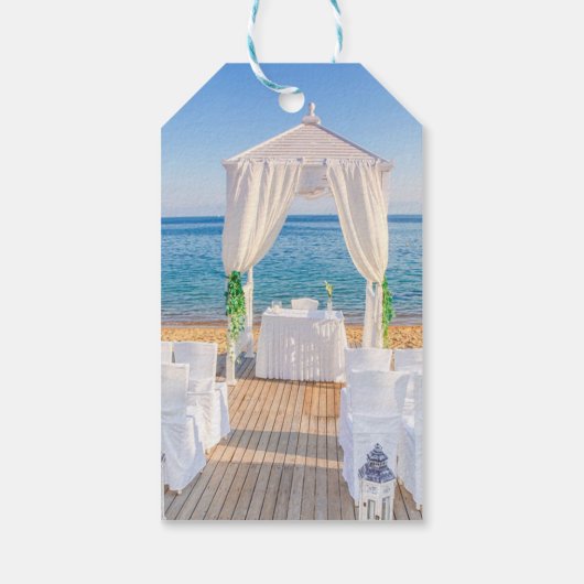 Tropical Beach Wedding Arbor Vielen Dank Geschenkanhänger (Rückseite)