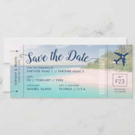 Tropical Beach Wedding Boarding Pass Save the Date Ankündigung